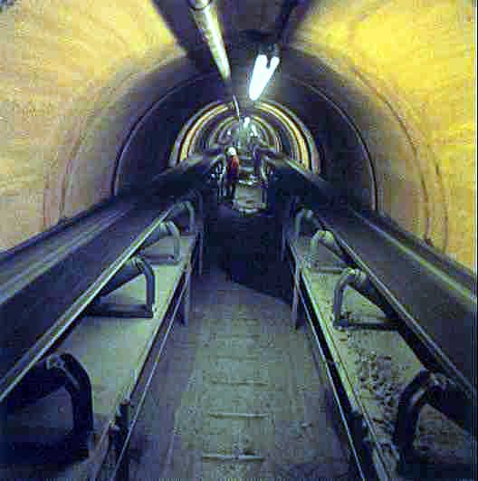 Ore conveyors inside tunnel