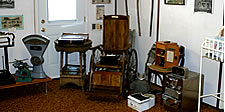 Wooden wheel chair with misc antiques